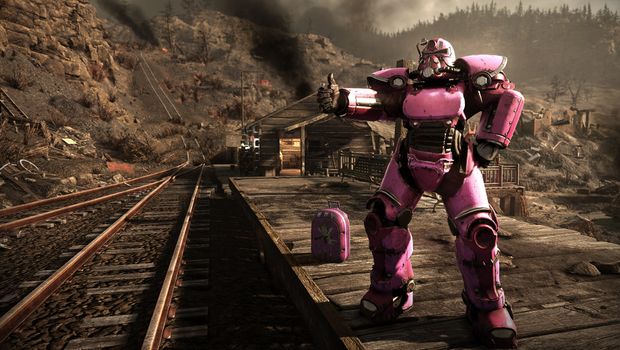 Fallout 76 - Pink Power Armor paint and backpack