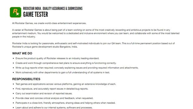 Rockstar is hiring Game Testers in the India and Lincoln branches