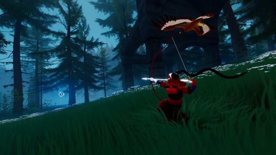 A man with an axe running through a forest in SCUM