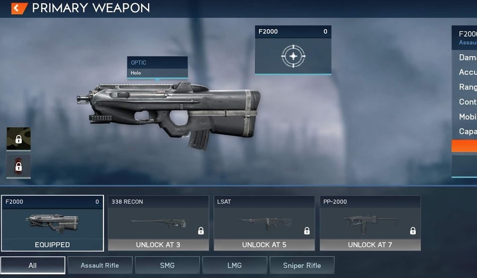 Battlefield Mobile - Weapon selection