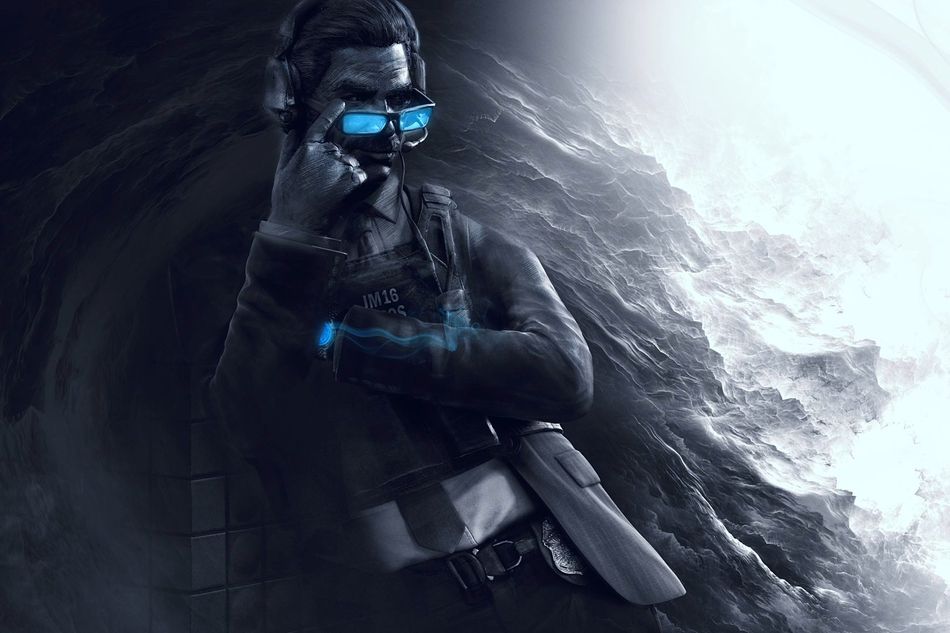 r6 siege artwork showing an operator with blue glasses 