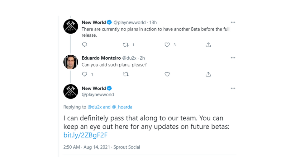 Official New World statement regarding new beta projects