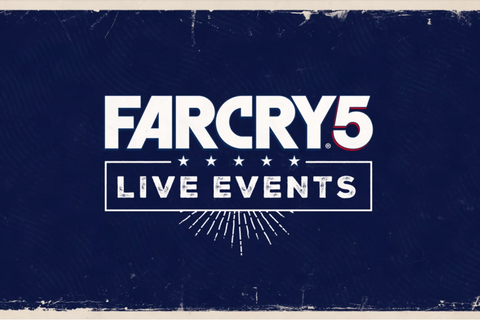 Promotional picture for Far Cry 5 Live Events, it is written in white letters on a dark blue background.