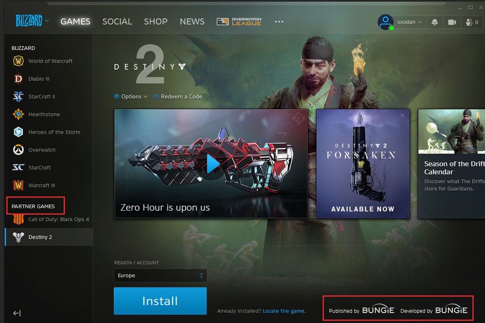 screenshot showing battle.net launcher destiny 2 page