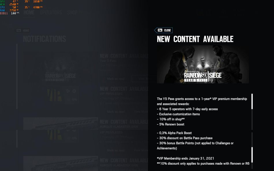 Leaked Screenshot from rainbow six siege showing year 5 season pass