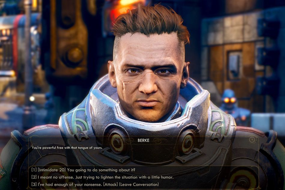 Picture of Berke dialogue options in The Outer Worlds