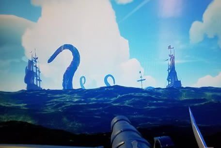 Giaint tentacles threatening to sink several ships on the sea