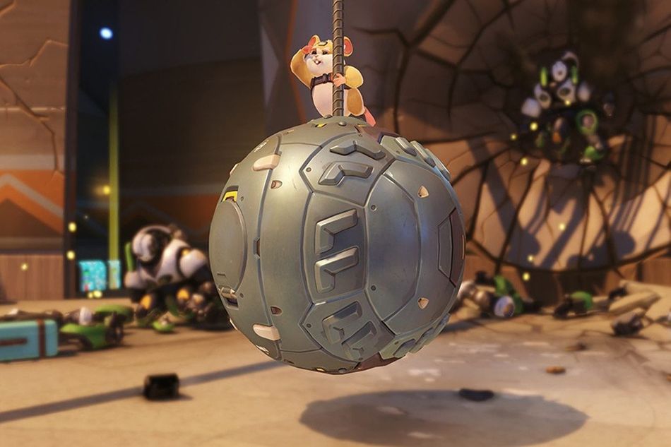 Picture of Hammond swinging on his wrecking ball suit