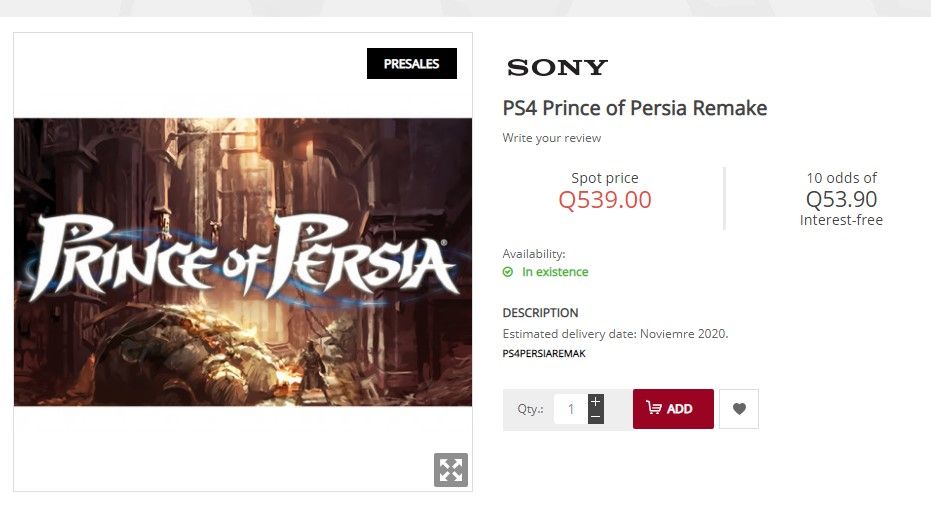 screenshot showing Prince of Persia Remake listing