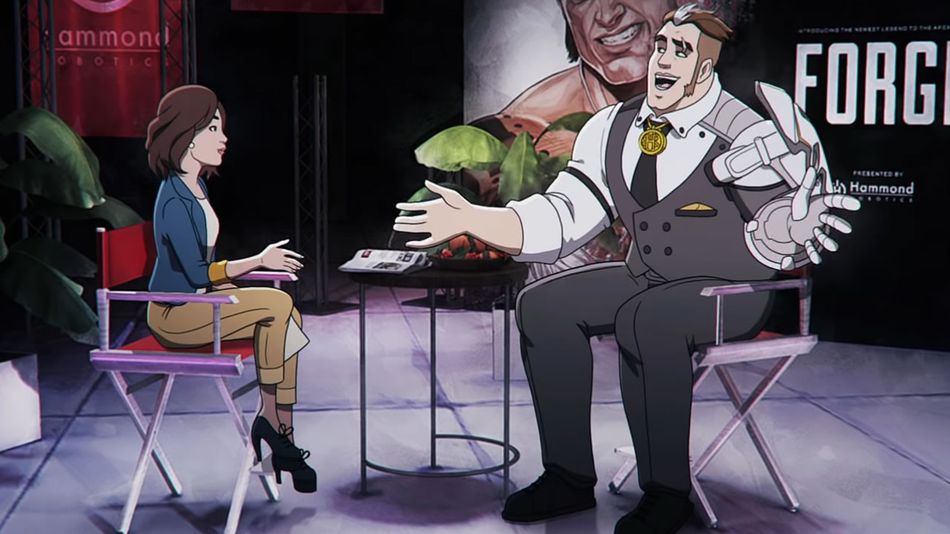 Apex Legends animated character in a talk show