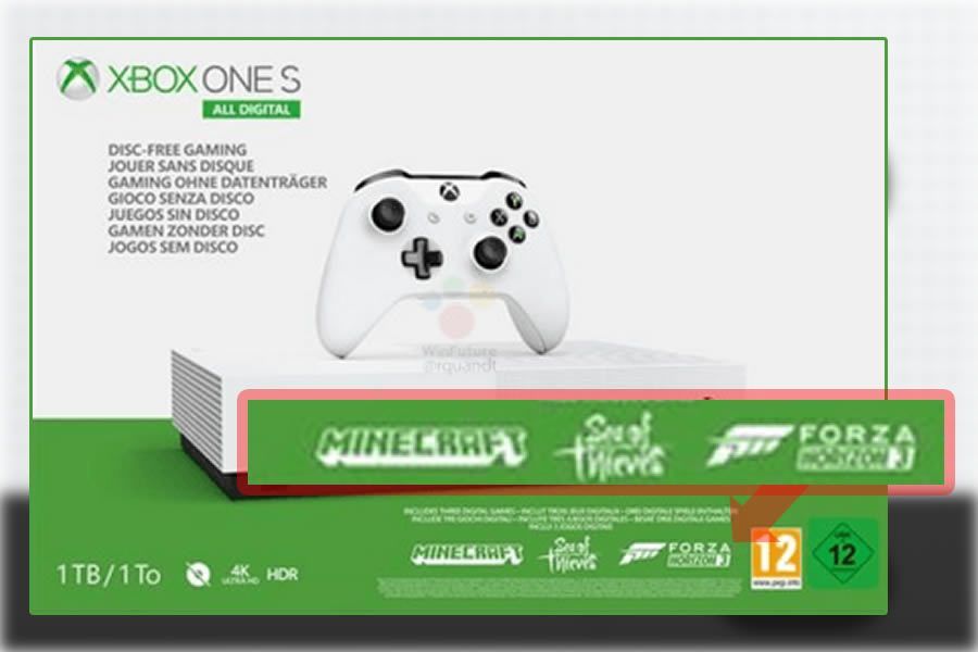 Leaked image of Xbox One S, All Digital edition, front