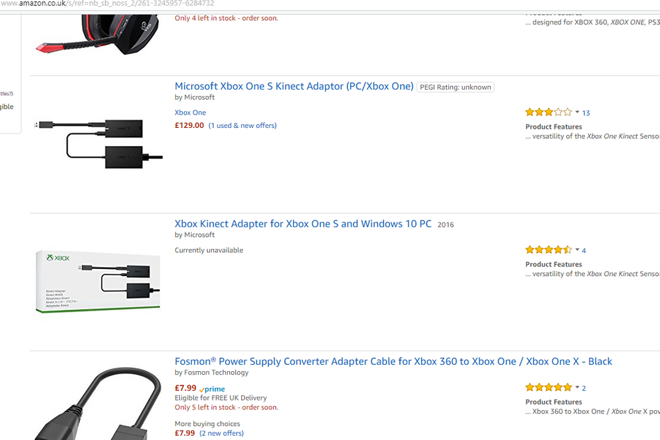 Online prices for Kinect adapter for Xbox One.