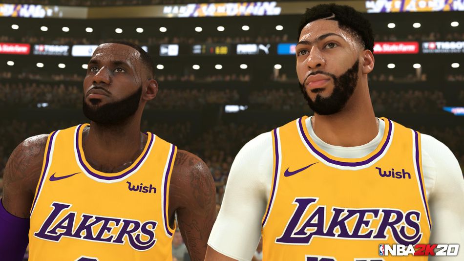 NBA 2k20 game screenshot with Lebron James and Anthony Davis