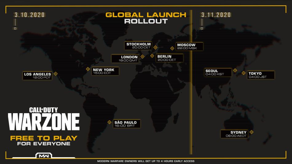 artwork showing launch times for warzone