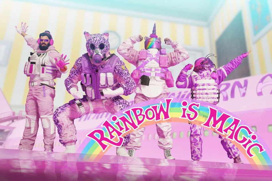 picture showing several characters in pink costumes