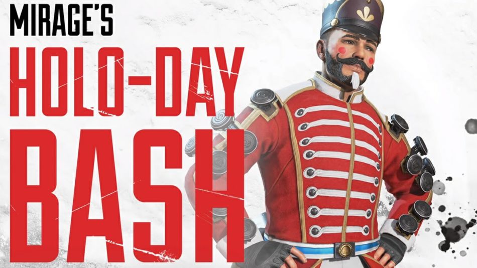 Key art for Mirage's Holo-Day Bash limited time event in Apex Legends. 