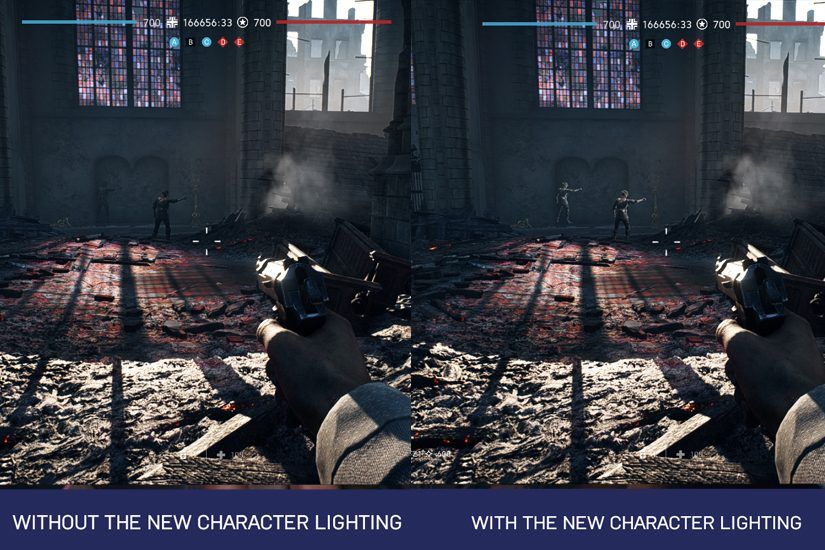 battlefield v screenshots showing a comparison between character lightning
