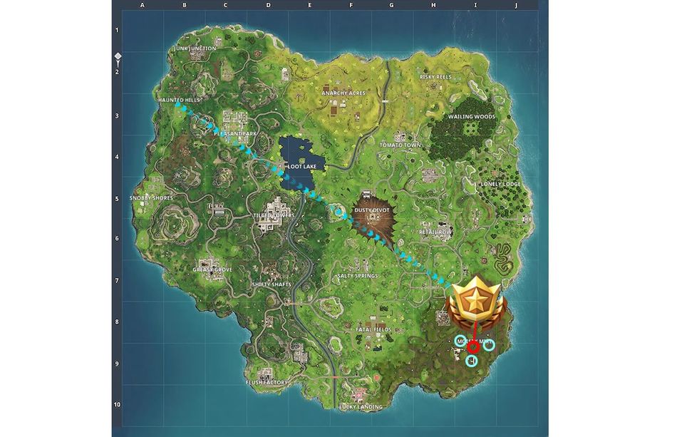 Map for Week 4 challenges of Epic Games' Fortnite Battle Royale