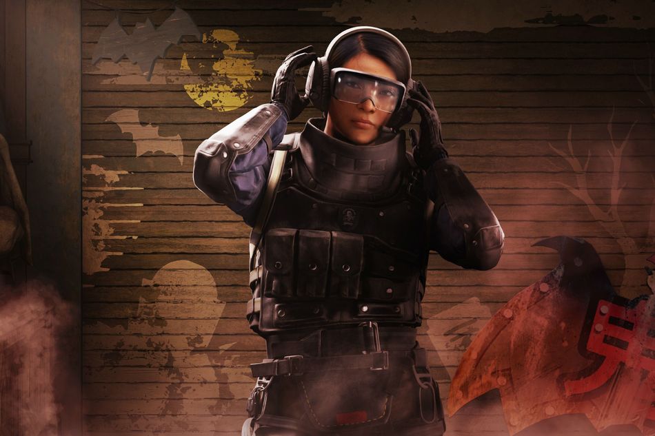 Rainbow Six Siege female operator fixing her helmet