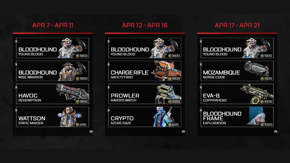 Apex Legends' schedule for Direct Purchase Shop additions