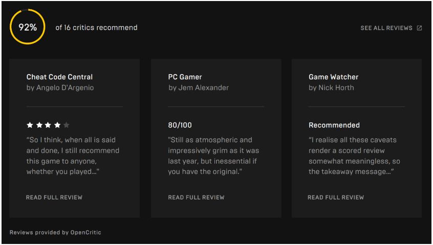 egs screenshot showing critic reviews feature
