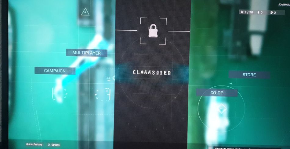 Modern Warfare screenshot showing a new menu item
