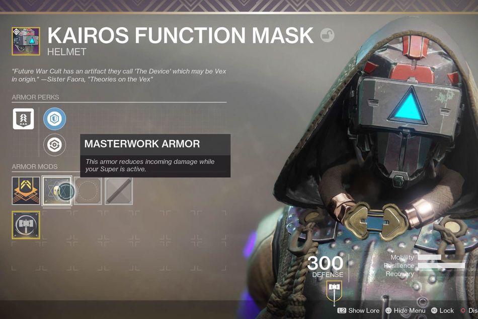 Destiny 2 in-game character screen showing armor stats