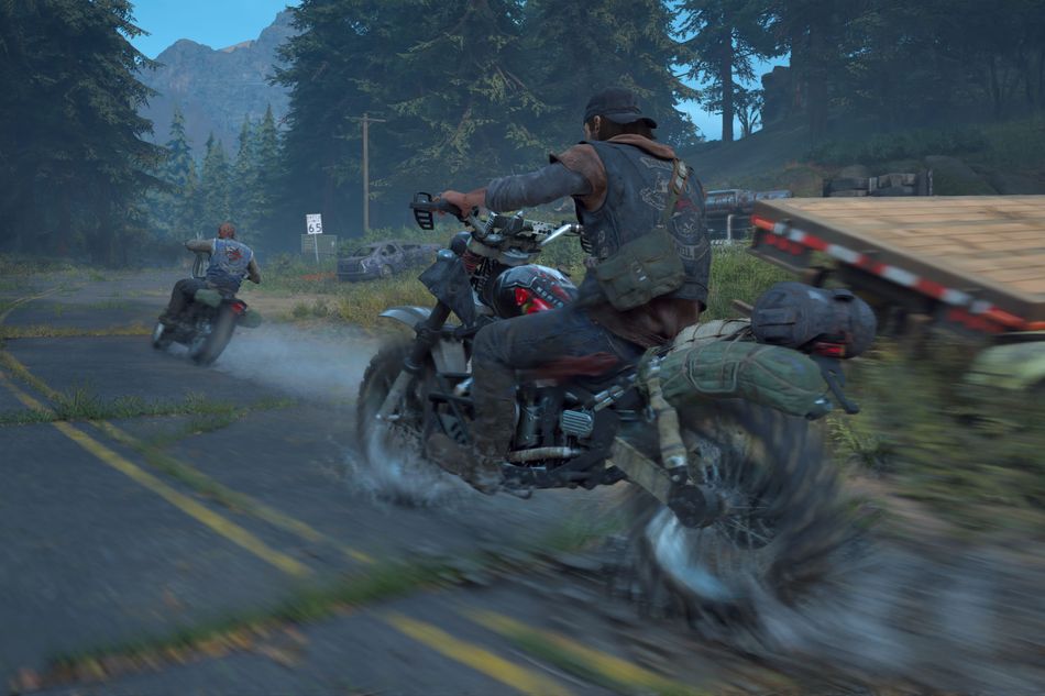 Days Gone protagonist on a motorcycle following another biker