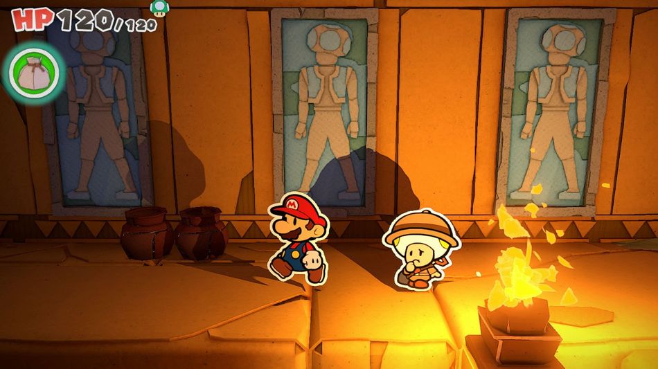 Paper Mario: The Origami King screenshot showing mario in a tomb