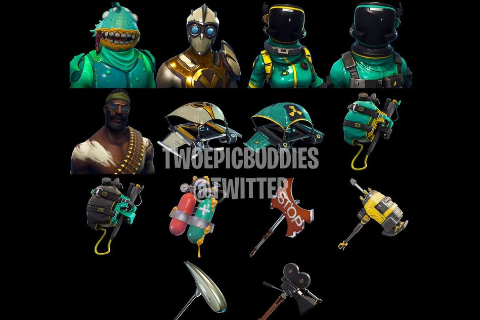 Picture listing all of the leaked items from Fortnite Battle Royale
