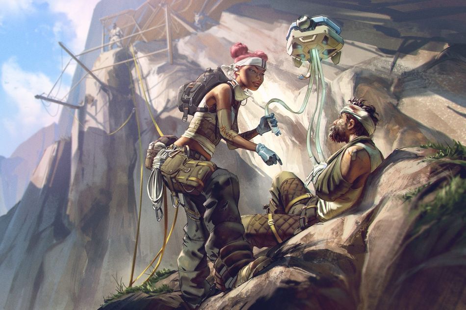 Picture of Lifeline from Apex Legends healing some dude