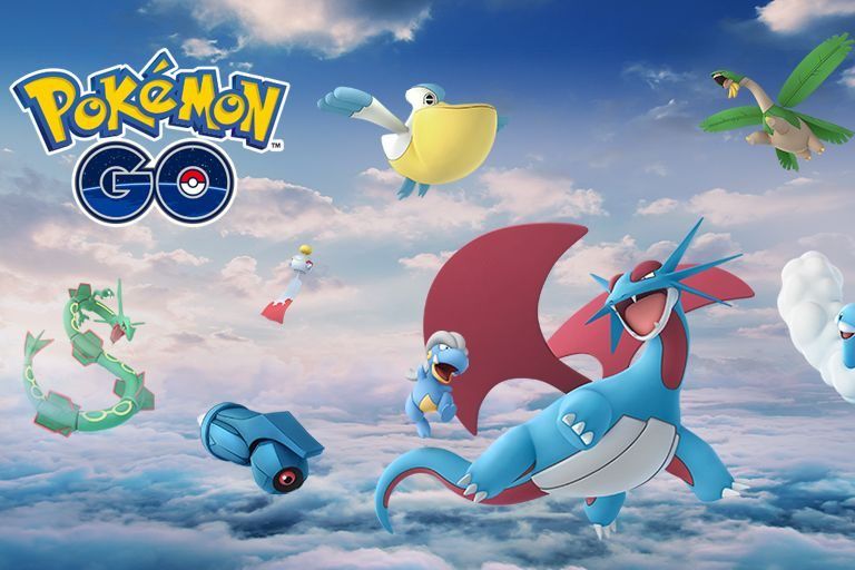Pokemon GO logo surrounded by Pokemon from the Hoenn region