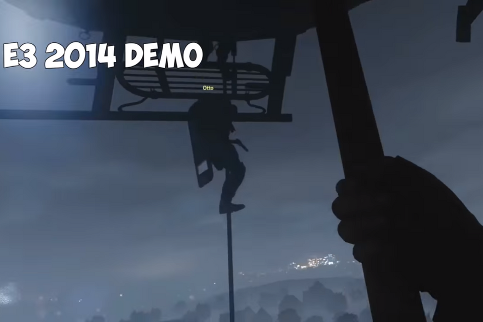 Screenshot from Rainbow Six Siege gameplay trailer at E3 2014 showing CT units entering a house via helicopter drop.