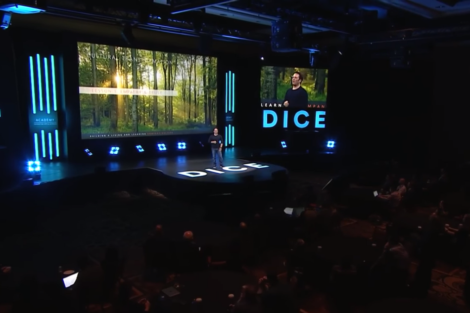 Wide shot of the stage from Phil Spencer's speech at DICE 2018