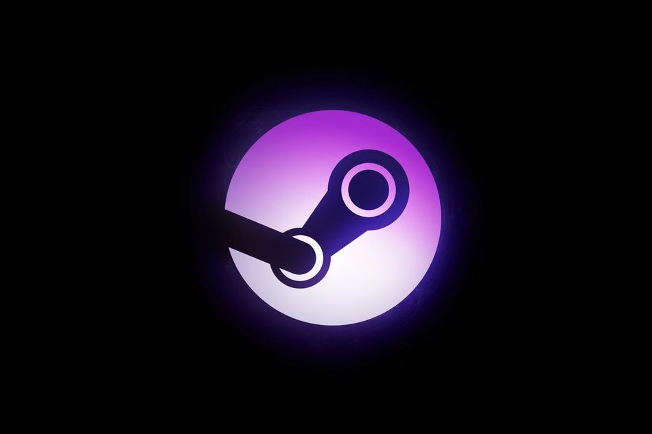 Pink version of Steam logo on a black background