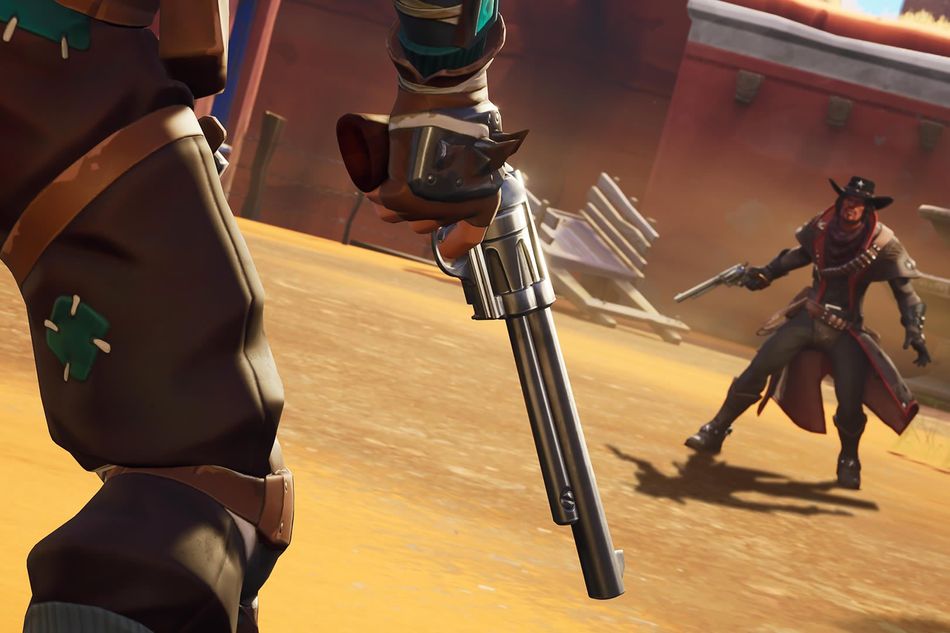 Two cowboys facing off in Fortnite's Wild West LTM