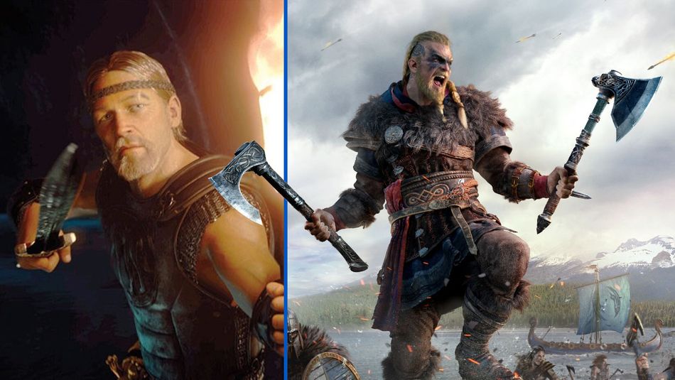 Assassin's Creed: Valhalla artwork showing the main character and beowulf
