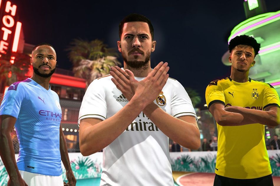 FIFA 20 screenshot showing three players