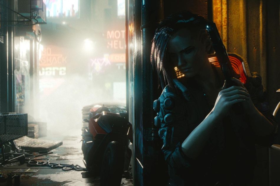 V is taking cover with her favourite gun behind some wall