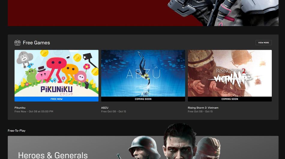 Epic Games Store screenshot showing free games