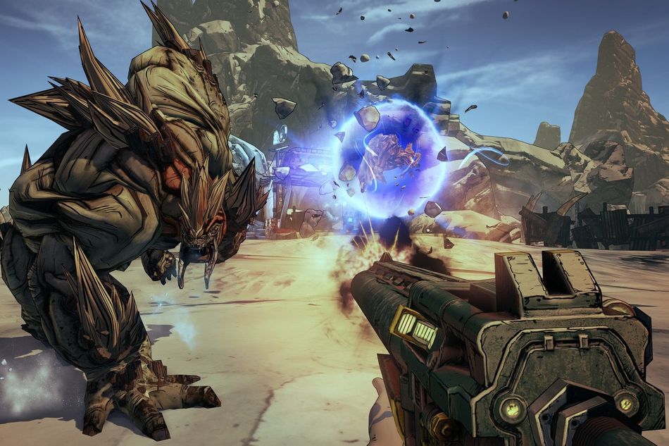 Picture of a Vault Hunter shooting some things on Pandora