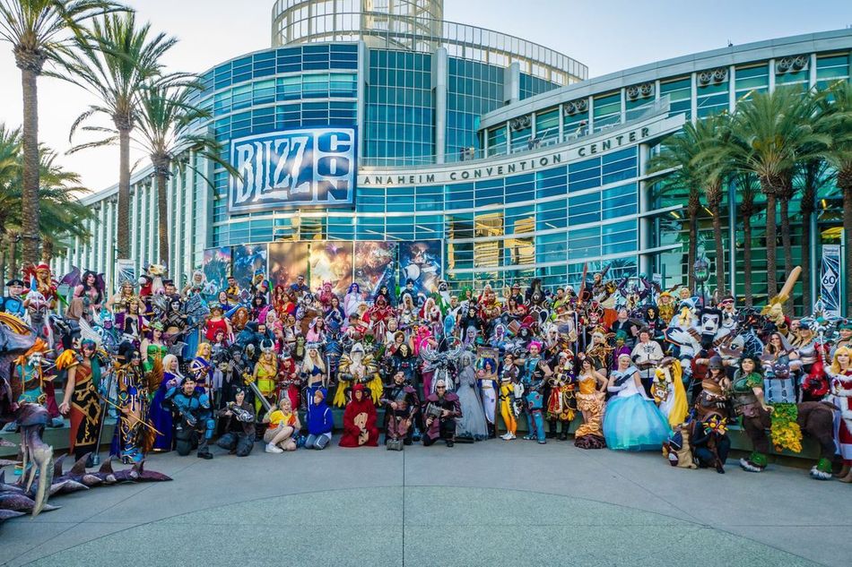 A bunch of cosplayers in front of Anaheim BlizzCon