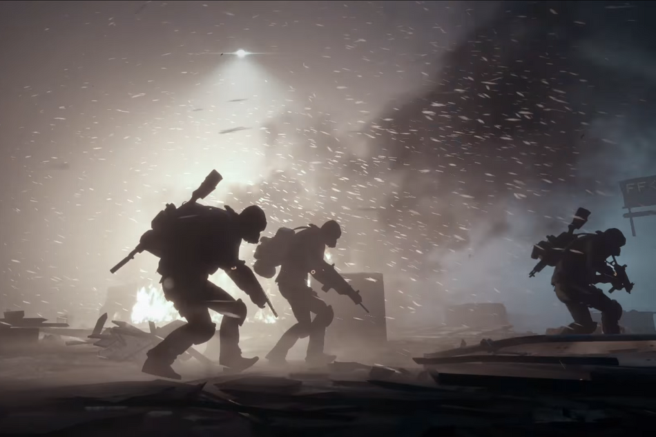 Screenshot from The Division showing two SHD agents in a heavy snow storm.