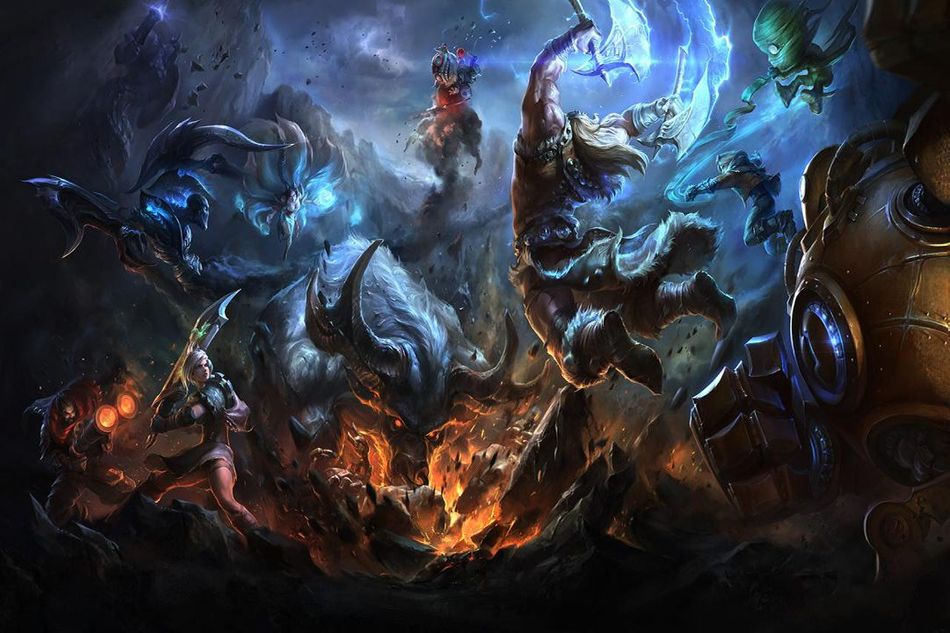 League of Legends champions brawling in a field