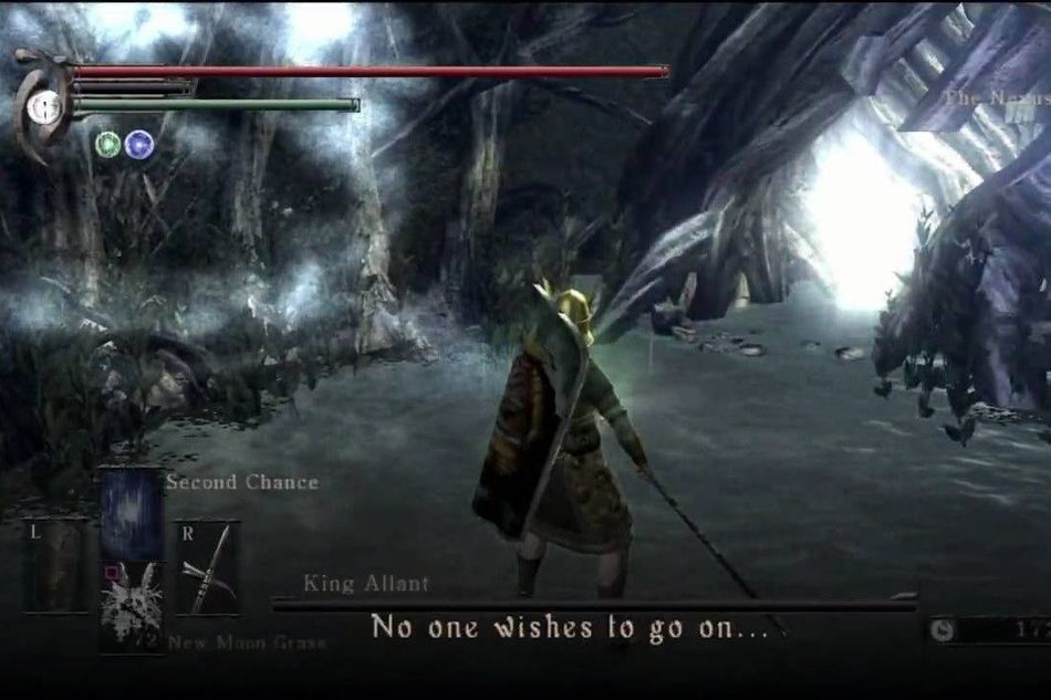 Screenshot from Demon's Souls showing the player's character in a cave.