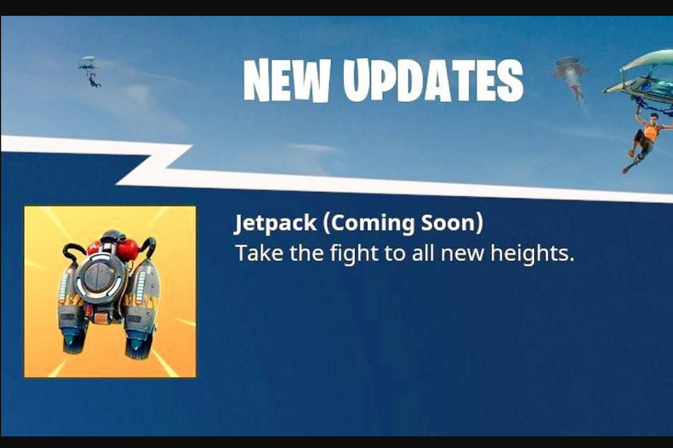 Screenshot from Fortnite showing a teaser for the upcoming Jetpack.