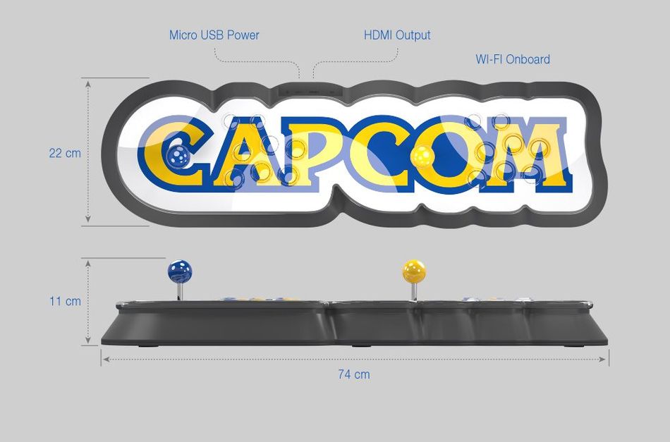 screenshot showing capcom's home arcade console size and features