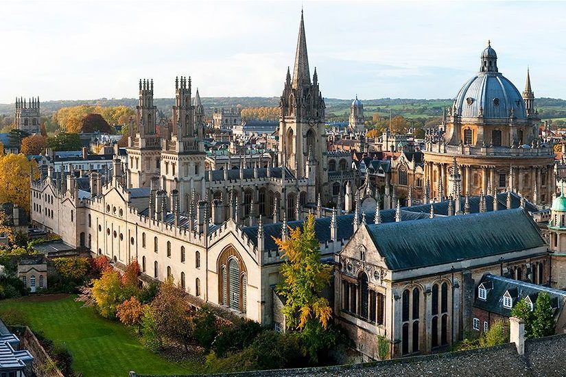 A photograph of the Oxford University building in the United Kingdom