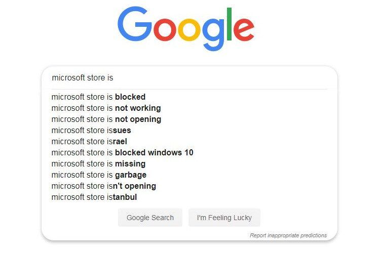 Screenshot of a Google search stating what people think about Microsoft Store