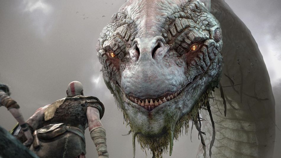 Kratos and Atreus meeting the Midgard Serpent